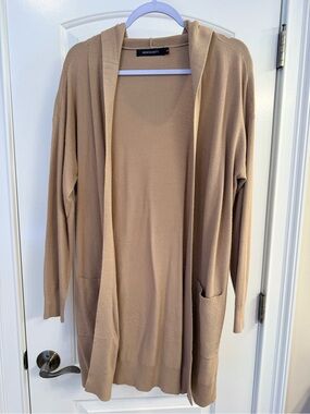 Hooded Open-Front Cardigan in Camel